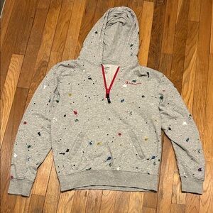 Champion Gray Hoodie with Colorful Splatter
